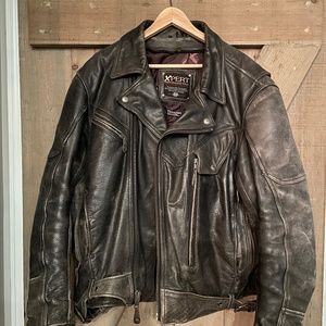 Men's Distressed Black All-Leather Motorcycle Jacket Size XL. Lined.